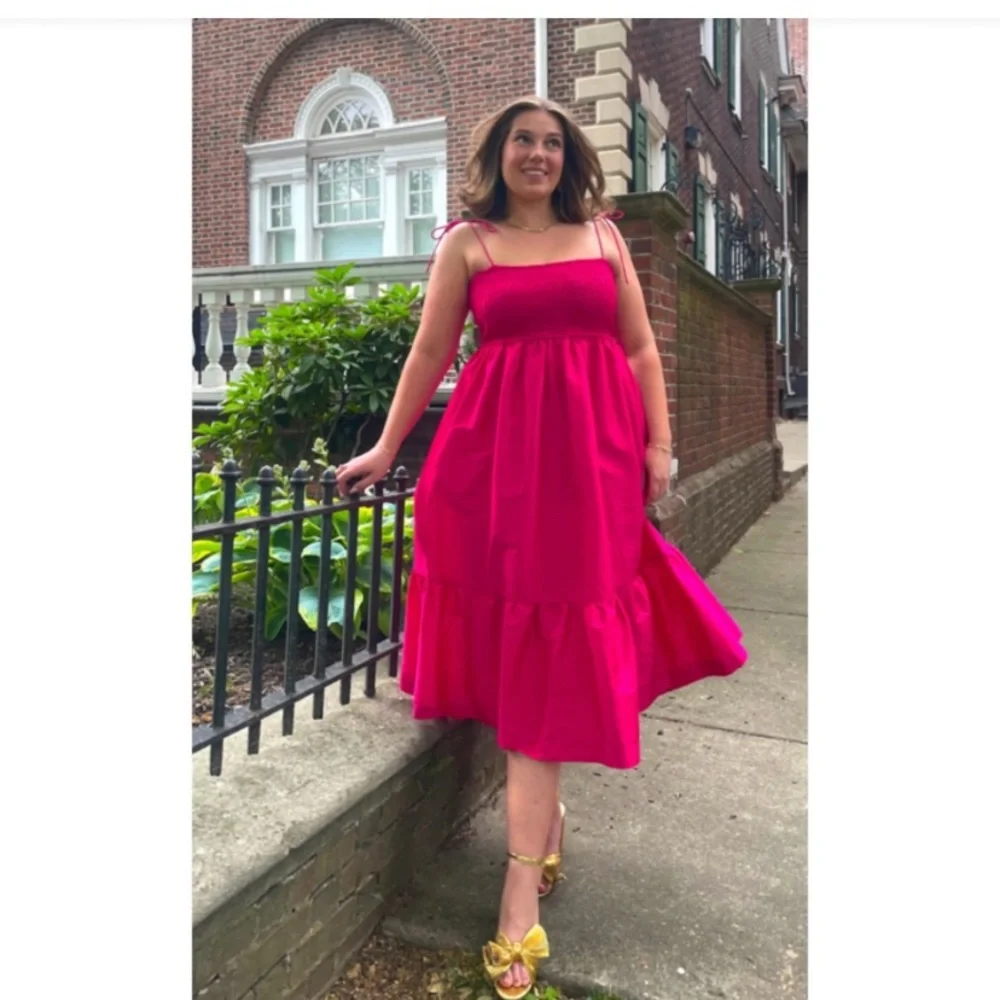 Dhruv Kapoor dark pink smocked cerise midi dress XXL - Picture 4 of 4